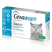 Краплі Selafort Селафорт Спот Он для котів 2.6-7.5 кг від бліх кліщів та гельмінтів (45 0.75мл) - 1 шт - 1 шт