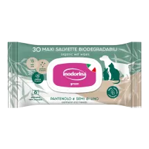 Вологі біорозкладні серветки Indorina Salv Green panthenol and linseeds з пантенолом та олією насіння льону для собак, котів та гризунів - 30 шт