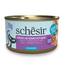 Вологий корм Schesir Cat Grill Mackerel and Sardines with Squids МАКРЕЛЬ З САРДИНОЮ в соусі беззерновий корм для котів - 70 г