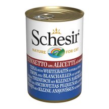 Вологий корм Schesir Cat Tuna with Whitebaits ТУНЕЦЬ З АНЧОУСАМИ в бульйоні для котів - 140 г