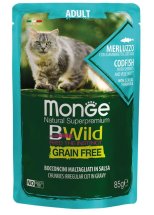 Вологий корм Monge Cat Bwild Grain Free Wet тріска з креветками та овочами - 85 г