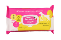 Вологі серветки Inodorina Everyday Citronella для всіх типів шерсті котів собак та кроликів з ароматом лемонграсу - 40 шт