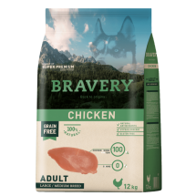 BRAVERY Dog Chicken Adult Large/Medium сухий корм для дорослих собак середніх та великих порід з куркою - 12 кг