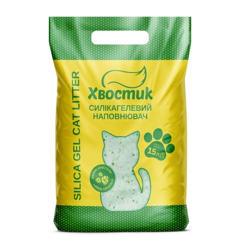 Наповнювач Хвостик Силікагель великий з зеленими гранулами - 3.6 л - 15 л