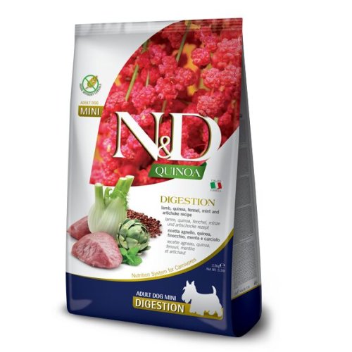 Сухий корм Farmina Dog N&D QUINOA DOG DIGESTION, LAMB & FENNEL ADULT MINI дієтичне харчування у разі порушень травлення з ягням та кіноа - 2.5 кг