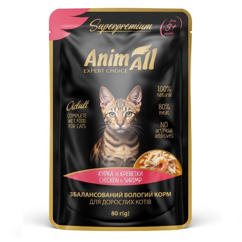 Вологий корм Animall Cat Пауч для котів Курка з Креветками - 80 г - 80 г