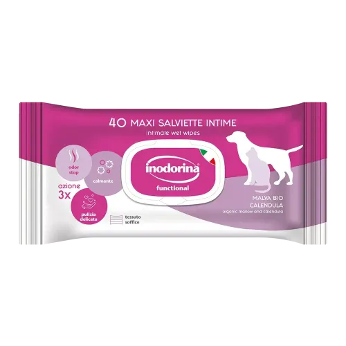 Вологі серветки Inodorina Functional Intime для інтимної гігієни собак та котів мальва та календула - 40 шт