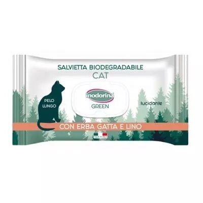 Вологі біорозкладні серветки Indorina Green Pantenolo - з котячою мятою та льоном для котів з довгою шерстю - 30 шт - 30 шт