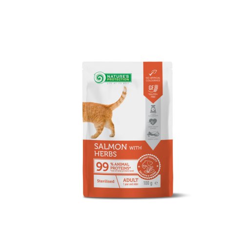 Вологий корм Nature's Protection Cat Adult Sterilised Salmon with Herbs для стерилізованих котів з лососем і травами - 100 г - 100 г