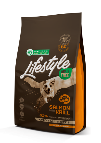 Сухий корм Nature's Protection Dog Lifestyle Grain Free Salmon with Krill Junior All Breeds Беззерновий для цуценят та юніорів усіх порід з Лососем - 1.5 кг