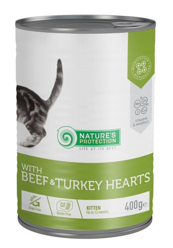 Вологий корм Nature's Protection Cat Kitten Beef & Turkey hearts для кошенят з яловичиною і серцем індички - 400 г - 400 г
