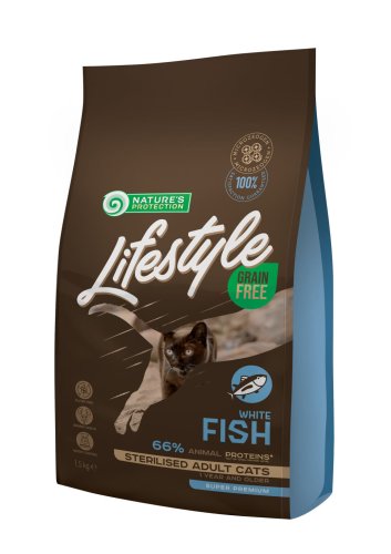 Сухий корм Nature's Protection Cat Lifestyle Grain Free Sterilised Adult (White Fish) Беззерновий для дорослих стерилізованих котів з Білою Рибою - 7 кг - 1.5 кг