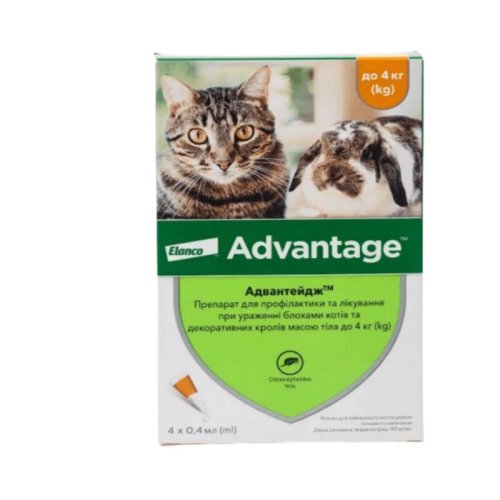 Краплі Advantage АДВАНТЕЙДЖ 40 для котів до 4 кг від бліх - 1 шт - 1 шт