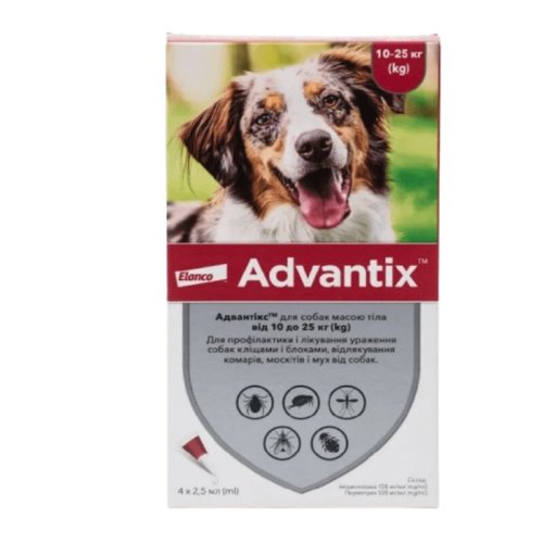 Краплі Advantix АДВАНТІКС для собак 10-25 кг від бліх та кліщів 2.5 мл - 1 шт