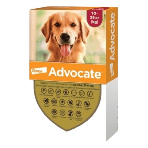 Краплі Advocate АДВОКАТ для собак 10-25 кг від бліх кліщів і глистів - 1 шт