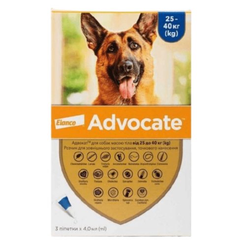 Краплі Advocate АДВОКАТ для собак від 25 кг від бліх кліщів і глистів - 1 шт