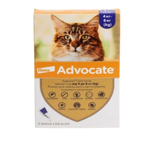 Краплі Advocate АДВОКАТ для котів до 4 кг від бліх кліщів і глистів - 1 шт - 1 шт