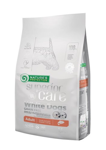 Сухий корм Nature's Protection Dog SC White Grain Free Adult Small and Mini Breeds (Salmon) Беззерновий для дорослих собак дріб. порід Біла Шерсть з Лососем - 1.5 кг