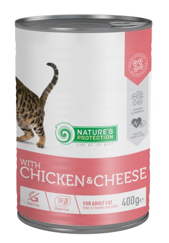 Вологий корм Nature's Protection Cat Adult Сhicken & Сheese для котів з куркою і сиром - 400 г - 400 г