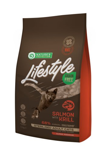 Сухий корм Nature's Protection Cat Lifestyle Grain Free Sterilised Adult (Salmon with krill) Беззерновий для дорослих стерилізованих котів з Лососем - 7 кг - 1.5 кг