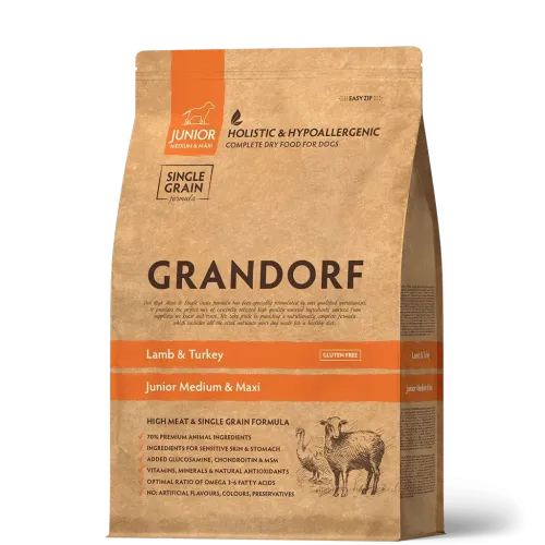 Сухий корм Grandorf Dog Junior Medium Maxi Lamb Turkey для юніорів середніх та крупних порід ягня з індичкою - 1 кг