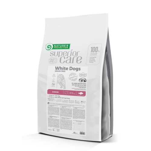 Сухий корм Nature's Protection Dog SC Whites Grain Free White Fish Junior All Sizes Беззерновий для цуценят та юніорів усіх порід Біла Шерсть з Білою Рибою - 10 кг