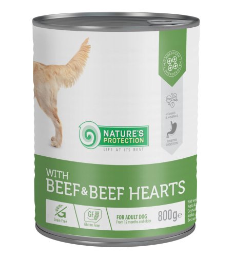 Вологий корм Nature's Protection Dog ADULT BEEF & BEEF HEARTS для собак з яловичиною і яловичими серцями - 800 г