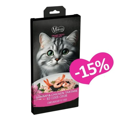 Ласощі Mavsy Creamy Shrimp and Chicken Tartare With Red Clover Тартар з креветок і курки з червоною конюшиною та ікрою - 5х15г - 15 шт