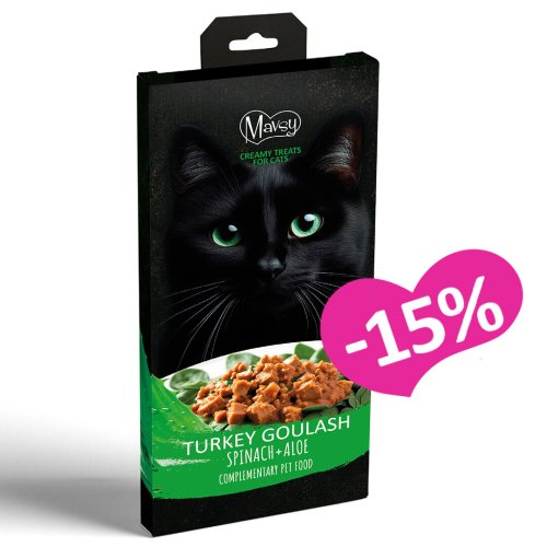 Ласощі Mavsy Creamy Treats Turkey spinach гуляш з індички на подушці зі шпинату в соусі алое - 5х15г - 15 шт
