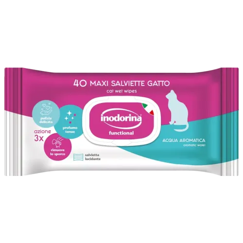 Вологі серветки Inodorina Functional Acqua Aromatica для дорослих котів з ароматною водою та легким м'ятним ароматом - 40 шт - 40 шт