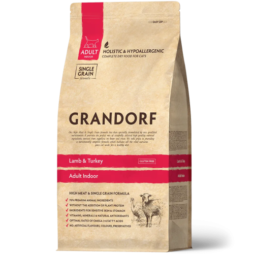 Сухий корм Grandorf Cat Indoor Lamb Turkey ягня та індичка для дорослих котів - 8 кг - 2 кг