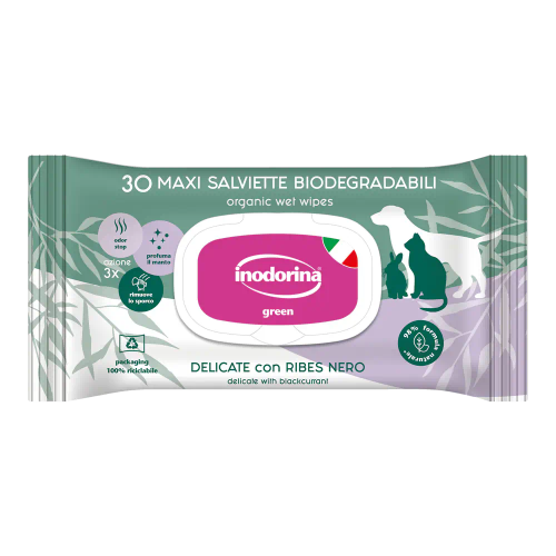 Вологі біорозкладні серветки Indorina Salv Green delicate with blackcurrant з чорною смородиною для собак, котів та гризунів - 30 шт