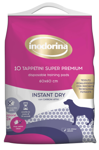 Пелюшки Indorina Tappetini Instant Dry для собак швидкопоглинаючі з активованим вугіллям 60х60 см - 10 шт