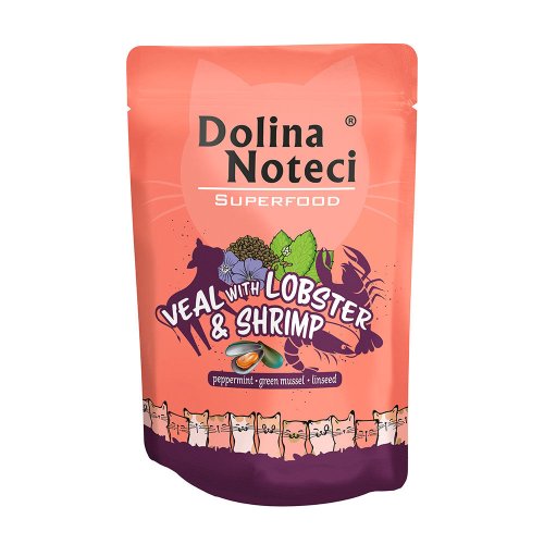 Вологий корм Dolina Noteci Cat Superfood Для котів пауч з телятиною лобстером і креветкою - 85 г