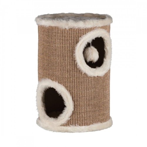 Дряпка Trixie для котів Edoardo з будиночком та іграшкою на мотузці сизаль/плюш бежева 33х50 см - 1 шт