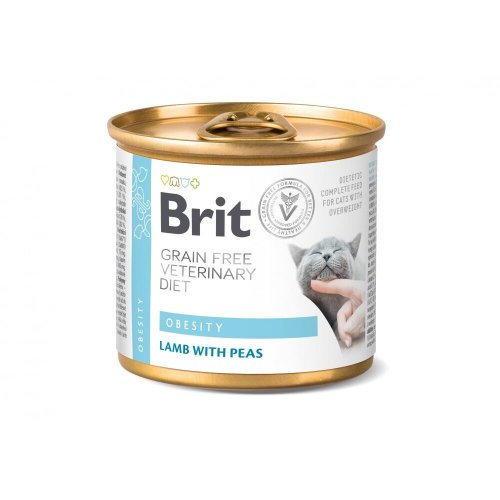 Вологий корм Brit GF VetDiet Cat Obesity для котів при надмірній вазі з ягням та зеленим горошком - 200 г