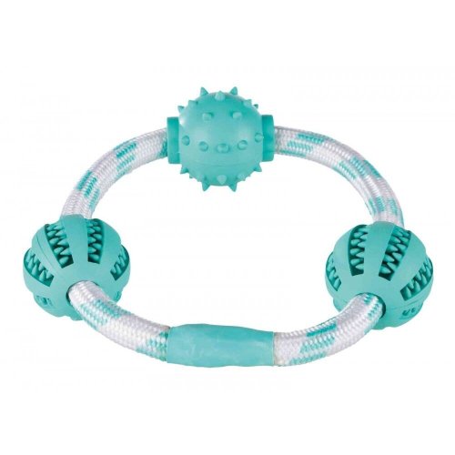 Іграшка Trixie Denta Fun для собак Кільце-канат з М'ячами для чищення зубів м ятний смак гума 5 см/20 см - 1 шт