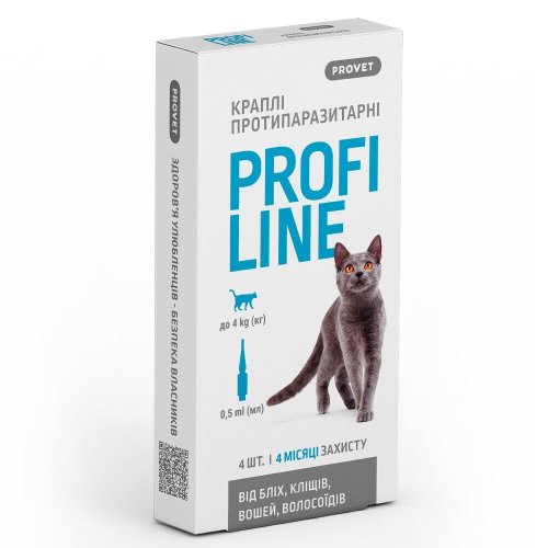 Краплі Provet PROFILINE для котів до 4 кг від бліх та кліщів по 0.5 мл - 1 піпетка