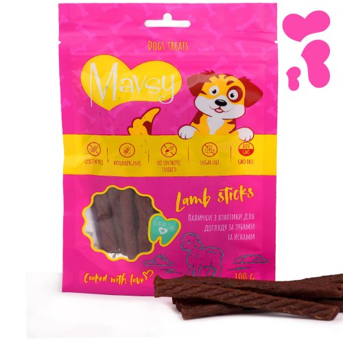 Ласощі Mavsy lamb sticks Палички з ягнятини для догляду за зубами та яснами для собак - 100 г