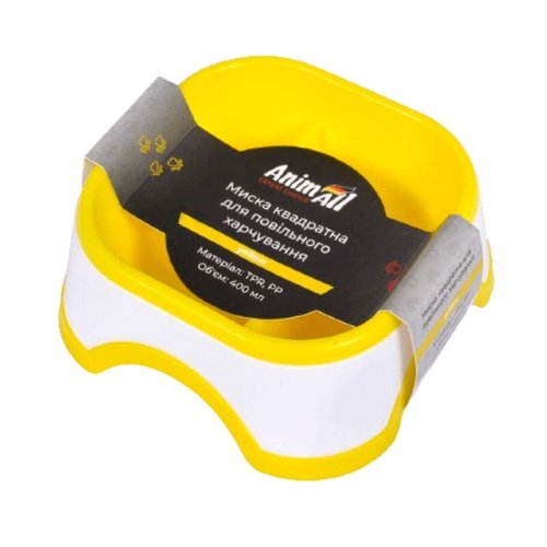 Миска Animall квадратна для повільного харчування 400 мл - Жовтий