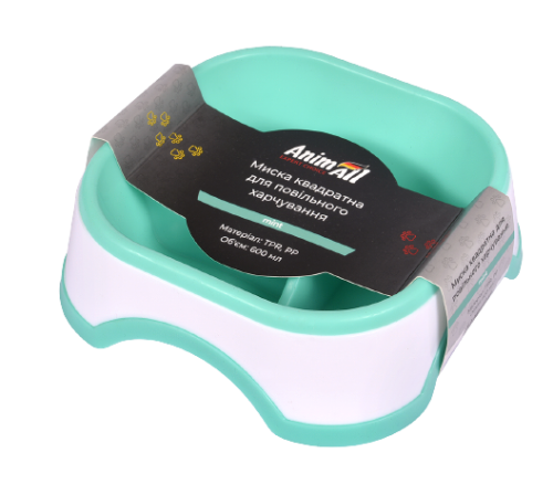 Миска Animall квадратна для повільного харчування 600 мл - М'ята