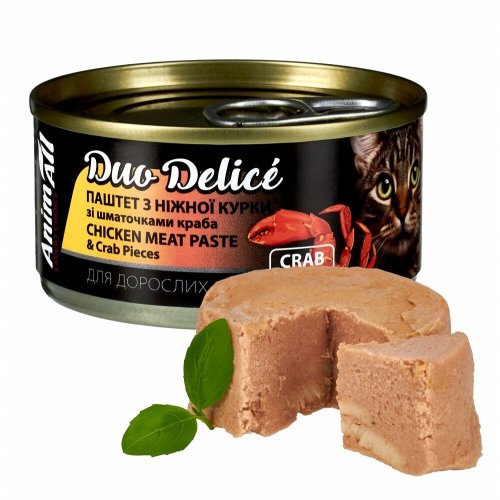 Вологий корм Animall Cat Duo Delice для котів паштет з курки зі шматочками краба - 80 г