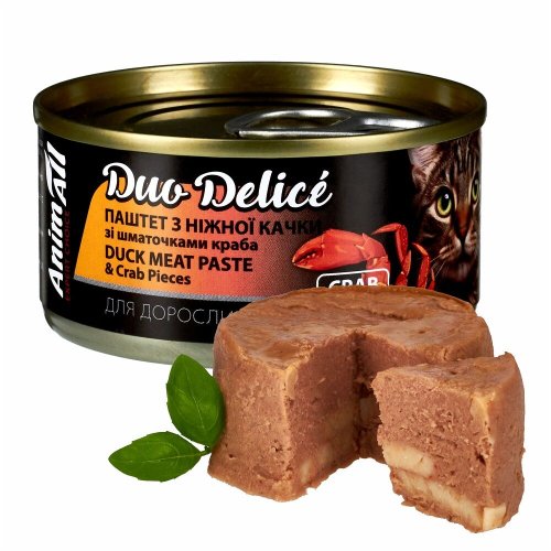 Вологий корм Animall Cat Duo Delice для котів паштет з качки зі штамточками краба - 80 г