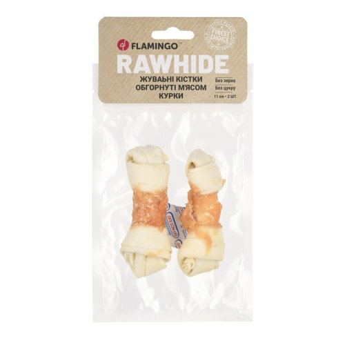 Жувальні кістки Flamingo Dog для собак обгорнуті м'ясом курки 2 шт 11 см - 70 г