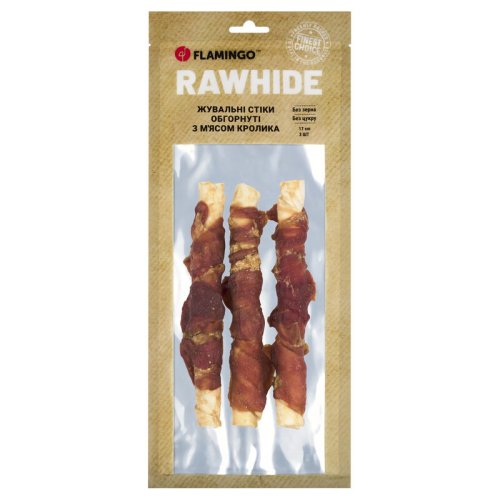 Жувальні стіки Flamingo Dog для собак обгорнуті з м'ясом кролика 17 см 3 шт - 155 г