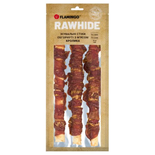 Жувальні стіки Flamingo Dog для собак обгорнуті з м'ясом кролика 28 см 3 шт - 280 г
