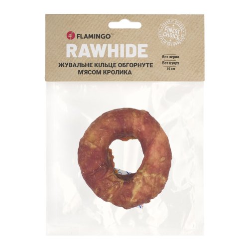 Жувальне кільце Flamingo Dog для собак обгорнуте м'ясом кролика 10 см - 100 г