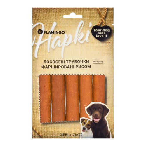 Ласощі Flamingo Dog Лососеві трубочки фаршировані рисом для собак - 75 г