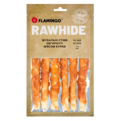 Жувальні стіки Flamingo Dog для собак обгорнуті м'ясом курки 15 см 6 шт - 180 г