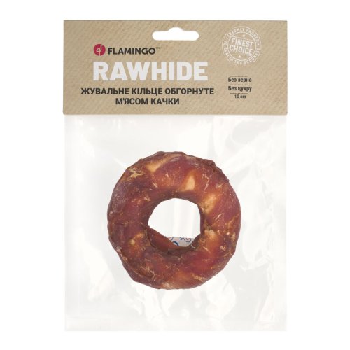 Жувальне кільце Flamingo Dog для собак обгорнуте м'ясом качки 10 см - 100 г
